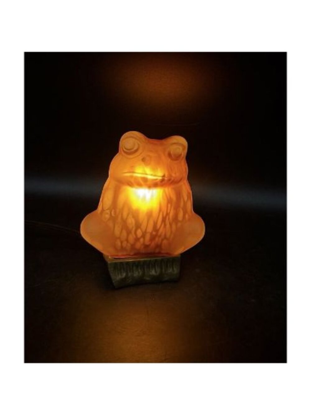Amber Orange Glass Brass Electric Frog Lamp Night Light Vintage